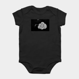 single white rose blossom in black and white Baby Bodysuit